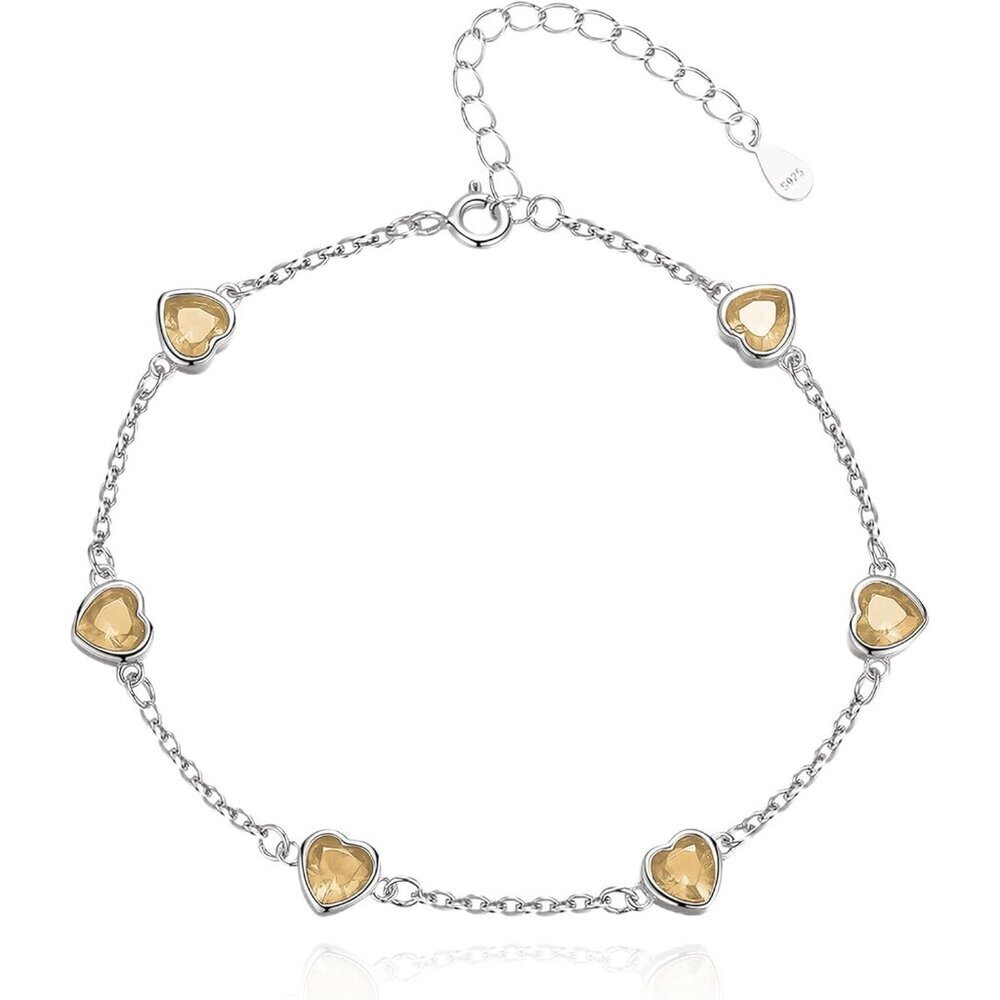 925 Sterling Silver November Birthstone Heart Bracelet, Adjustable Fit, Elegant